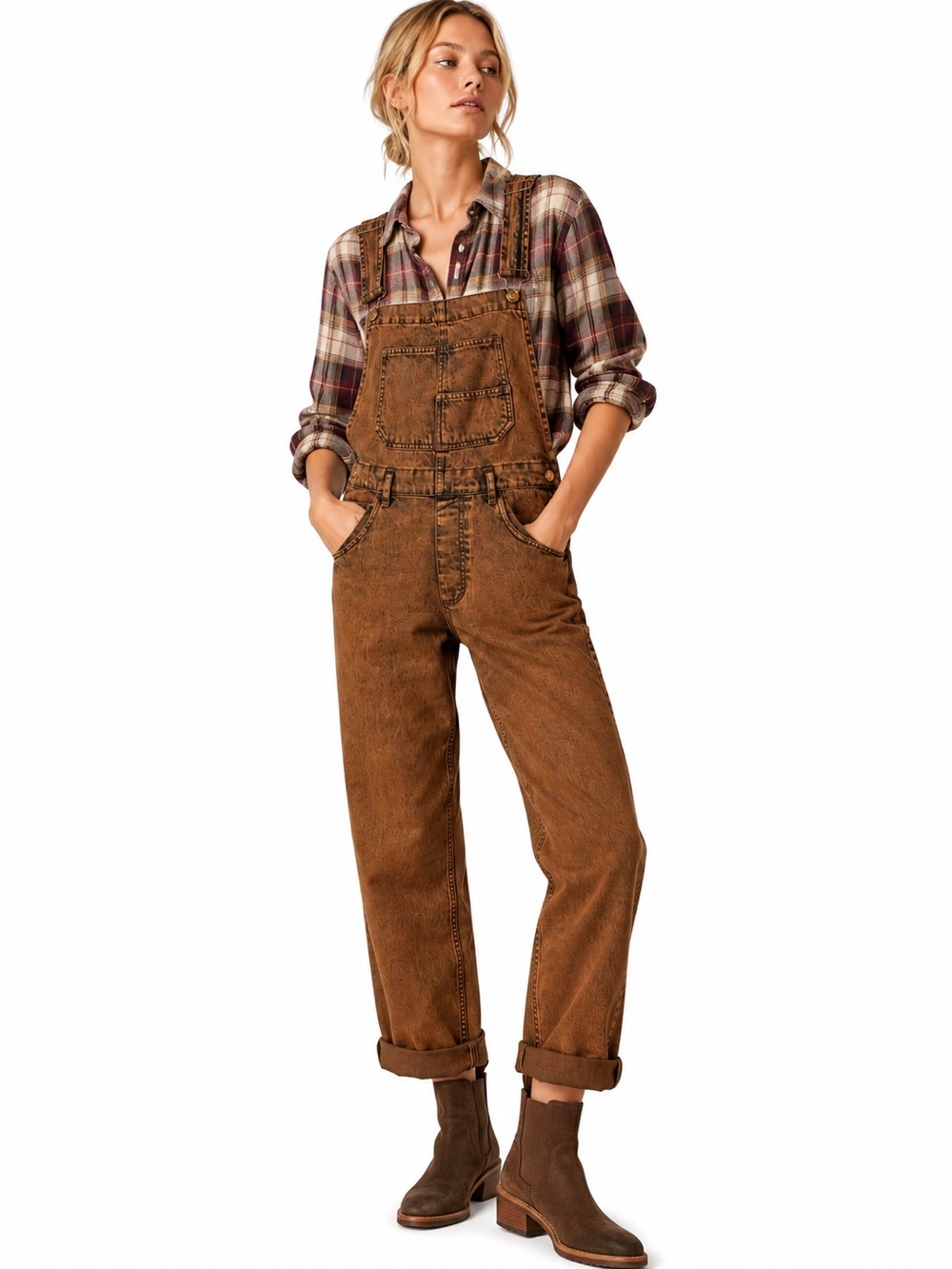 Free People We The Free Ziggy Denim Overalls Pumpkin Orange Size M